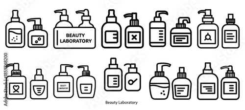 Skincare beauty laboratory editable stroke outline icons set isolated on white background flat vector illustration.