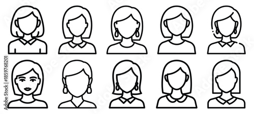 Skincare beauty influencer editable stroke outline icons set isolated on white background flat vector illustration.