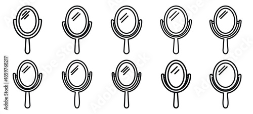 Skincare beauty mirror editable stroke outline icons set isolated on white background flat vector illustration.