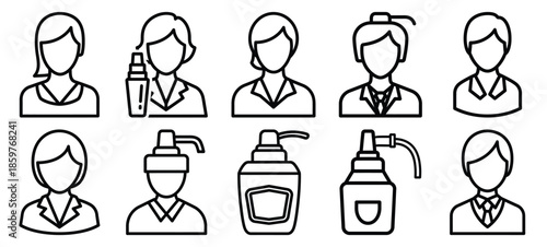 Skincare beauty personalization editable stroke outline icons set isolated on white background flat vector illustration.