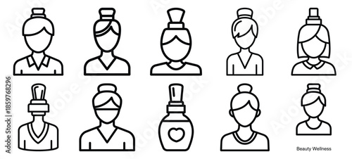 Skincare beauty wellness editable stroke outline icons set isolated on white background flat vector illustration.