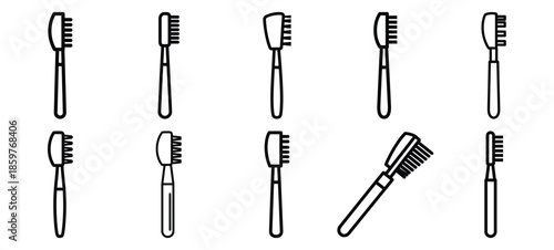 Skincare eyebrow brush editable stroke outline icons set isolated on white background flat vector illustration.