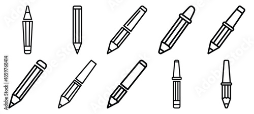 Skincare eyeliner pencil editable stroke outline icons set isolated on white background flat vector illustration.