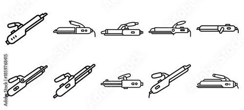 Skincare curling iron editable stroke outline icons set isolated on white background flat vector illustration.