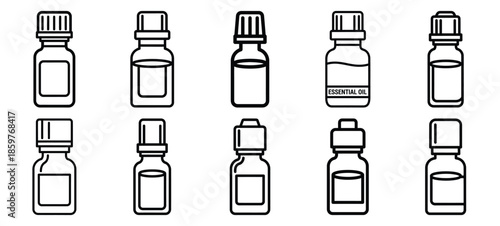 Skincare essential oil editable stroke outline icons set isolated on white background flat vector illustration.