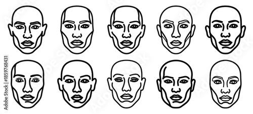 Skincare face contour editable stroke outline icons set isolated on white background flat vector illustration.