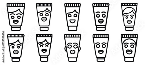 Skincare facial care editable stroke outline icons set isolated on white background flat vector illustration.