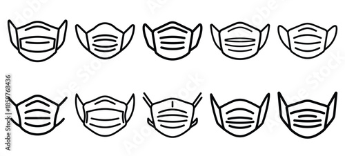 Skincare face mask editable stroke outline icons set isolated on white background flat vector illustration.