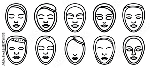 Skincare facial peel editable stroke outline icons set isolated on white background flat vector illustration.