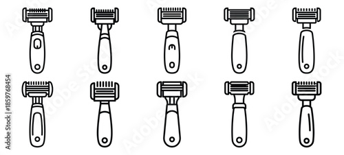 Skincare facial razor editable stroke outline icons set isolated on white background flat vector illustration.