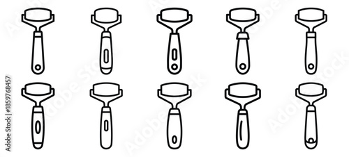 Skincare facial roller editable stroke outline icons set isolated on white background flat vector illustration.