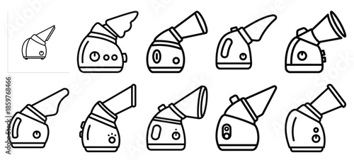 Skincare facial steaming device editable stroke outline icons set isolated on white background flat vector illustration.