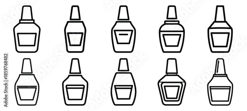 Skincare foundation bottle editable stroke outline icons set isolated on white background flat vector illustration.