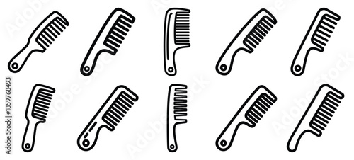 Skincare hair comb editable stroke outline icons set isolated on white background flat vector illustration.