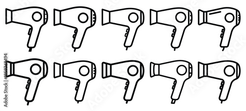 Skincare hair dryer editable stroke outline icons set isolated on white background flat vector illustration.