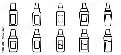 Skincare refillable cosmetic editable stroke outline icons set isolated on white background flat vector illustration.