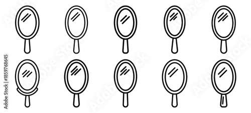 Skincare salon mirror editable stroke outline icons set isolated on white background flat vector illustration.