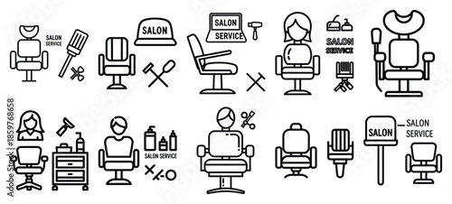 Skincare salon service editable stroke outline icons set isolated on white background flat vector illustration.
