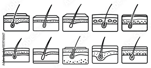 Skincare skin health editable stroke outline icons set isolated on white background flat vector illustration.