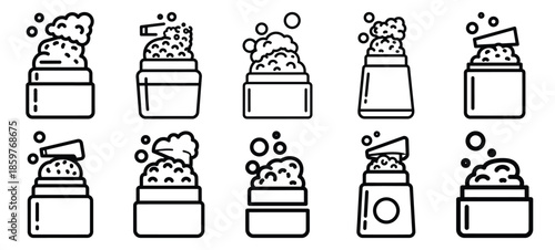 Skincare skincare foam editable stroke outline icons set isolated on white background flat vector illustration.