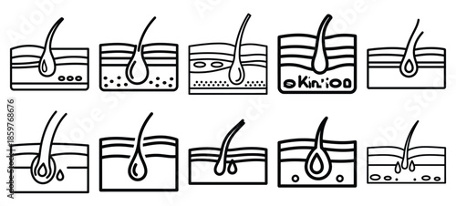 Skincare skin hydration editable stroke outline icons set isolated on white background flat vector illustration.