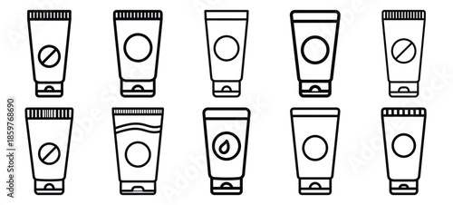 Skincare skincare protection editable stroke outline icons set isolated on white background flat vector illustration.