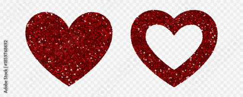 Red glitter hearts, isolated on a white background. Vector illustration.