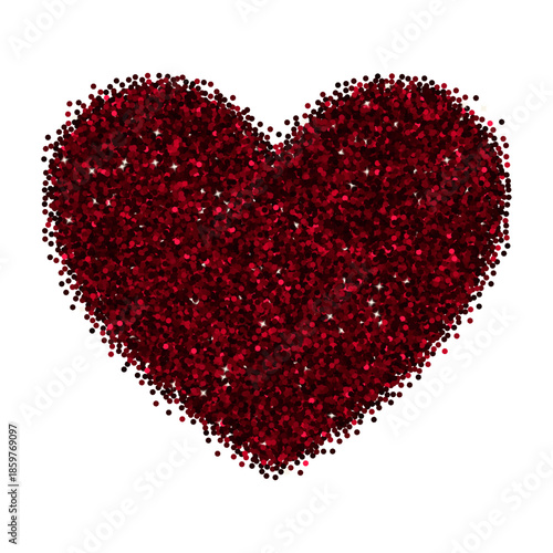 Red glitter heart, isolated on a white background. Vector