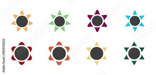Decorative Colorful Sun Star Icons with Circular Center