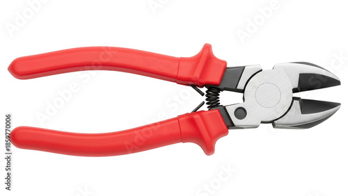 Red handle diagonal cutting pliers tool for electricians, cut out, stock png, isolated on transparent background