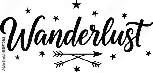 Wanderlust typography with arrows and stars