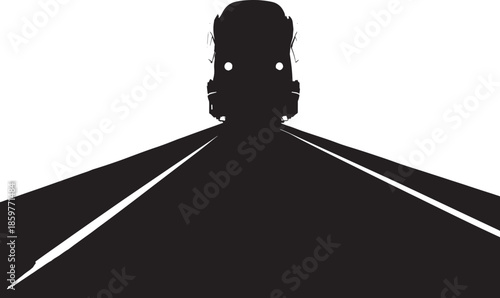 Silhouetted train approaching down a railroad track minimalist design