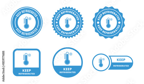 Keep Refrigerated Vector Signs for Product Labeling with Cold Storage and Temperature Control Badges in Black Line Flat Style Isolated on White Background