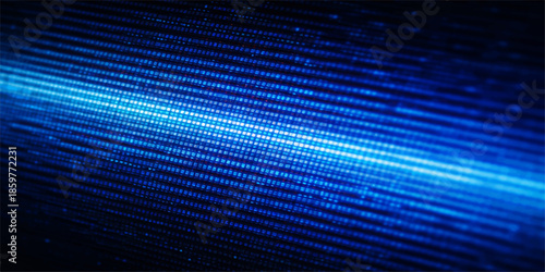 Abstract blue binary code background featuring a digital data pattern with glowing light effects and tech design elements for a futuristic computer science illustration