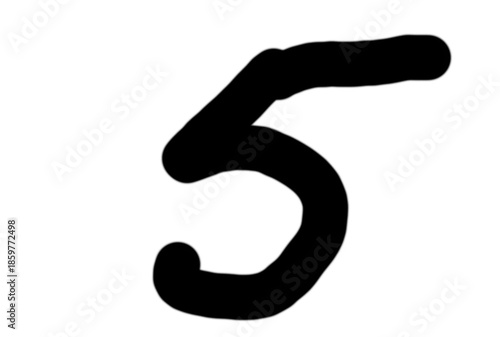 Large black number five on white background