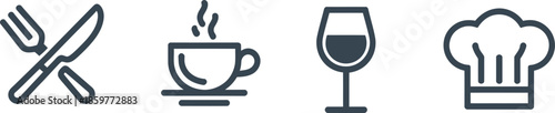 Cutlery coffee wine and chef hat icons set perfect for restaurant designs on transparent background

