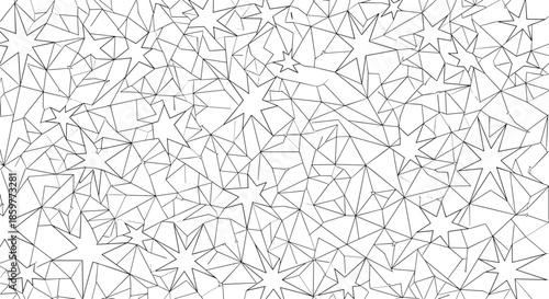 Intricate geometric line pattern featuring repeating star shapes and intersecting lines in a complex design.
