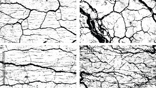 Black and white cracked earth texture with dry soil patterns