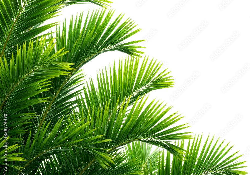 Fototapeta premium Lush green palm leaves create a vibrant tropical natural pattern, symbolizing growth, freshness, and exotic beauty perfect for various design projects.
