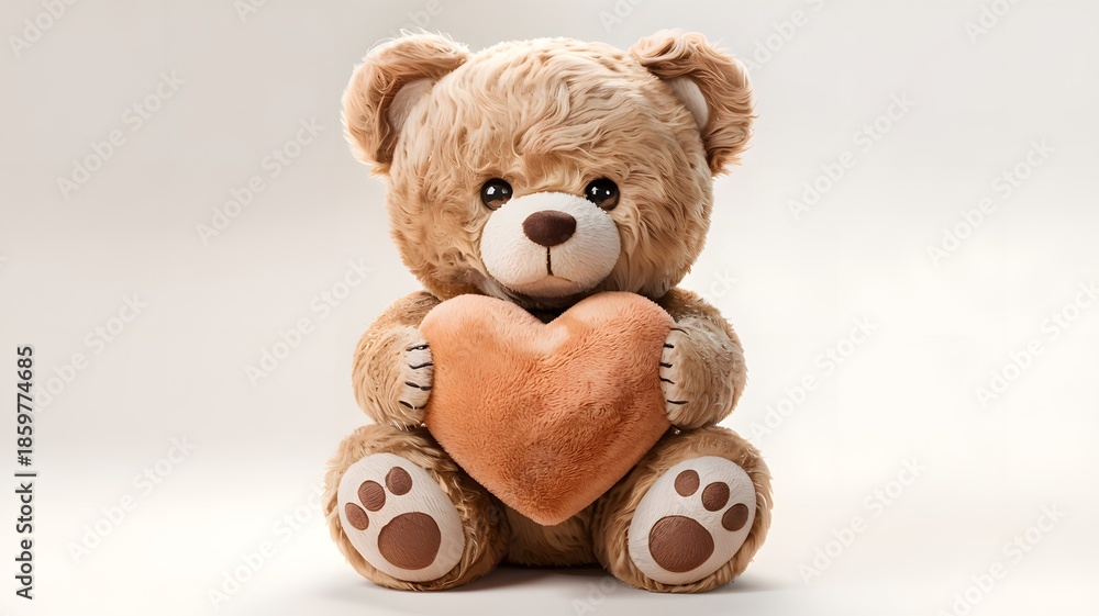 Obraz premium Teddy bear holding heart, isolated on white background