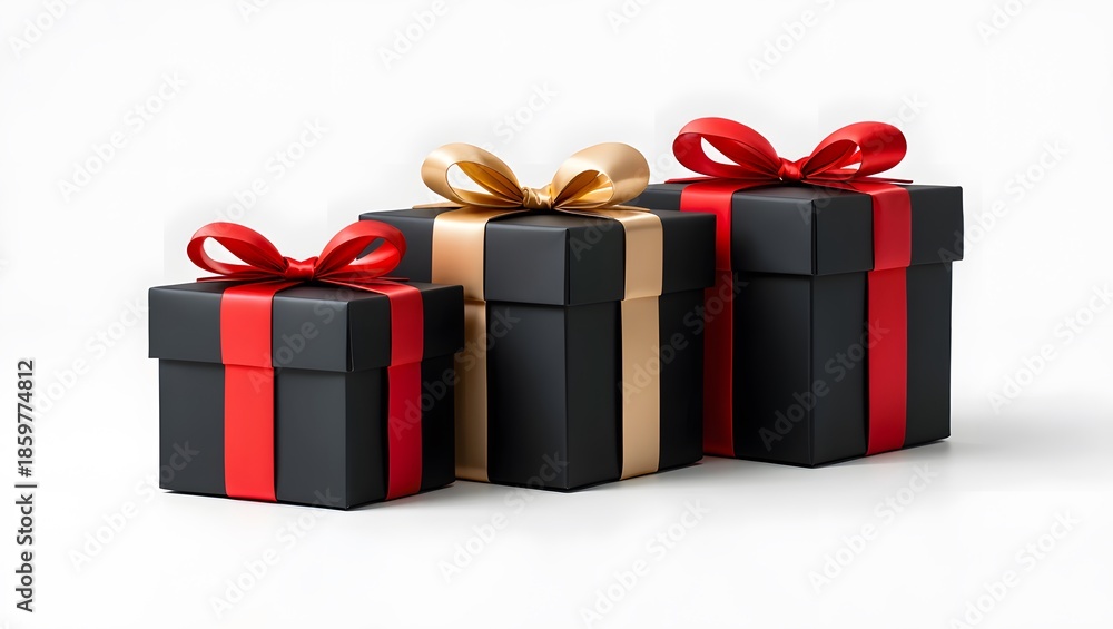 Fototapeta premium Four gift boxes with bows, isolated on white background