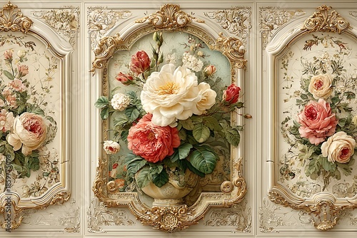 Vintage floral wall decoration with golden touch high resolution picture