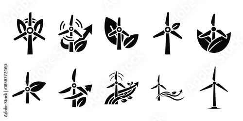 wind clean future icon set vector silhouette on transparent background. Ecology energy silhouette icons.