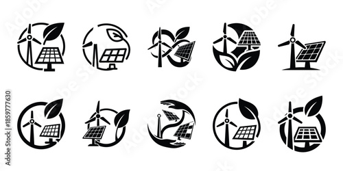clean energy harmony icon set vector silhouette on transparent background. Ecology energy silhouette icons.