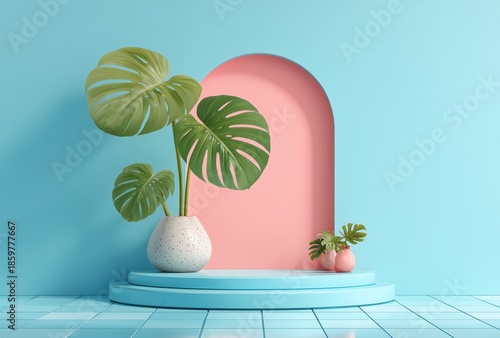 Minimalist interior design with plants and copy space