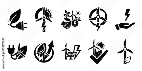 clean power commitment icon set vector silhouette on transparent background. Ecology energy silhouette icons.