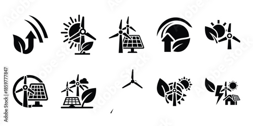 eco friendly energy icon set vector silhouette on transparent background. Ecology energy silhouette icons.
