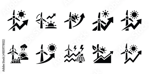 green energy forecast icon set vector silhouette on transparent background. Ecology energy silhouette icons.