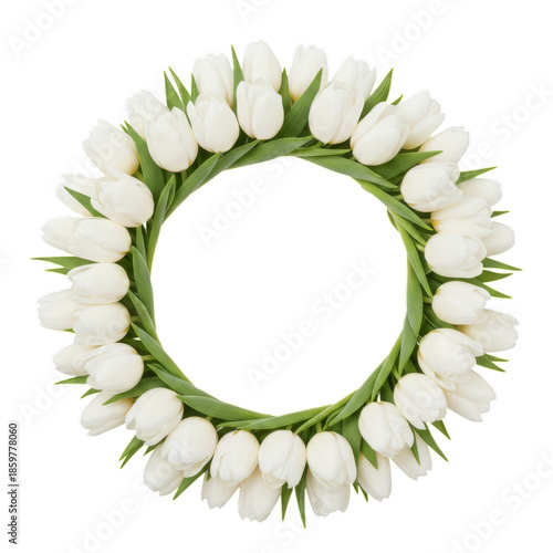 White Tulip Wreath in Circular Shape Ready for Decoration and Use in Various ...