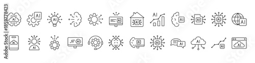 Collection of AI icons representing technology, innovation, and digital transformation